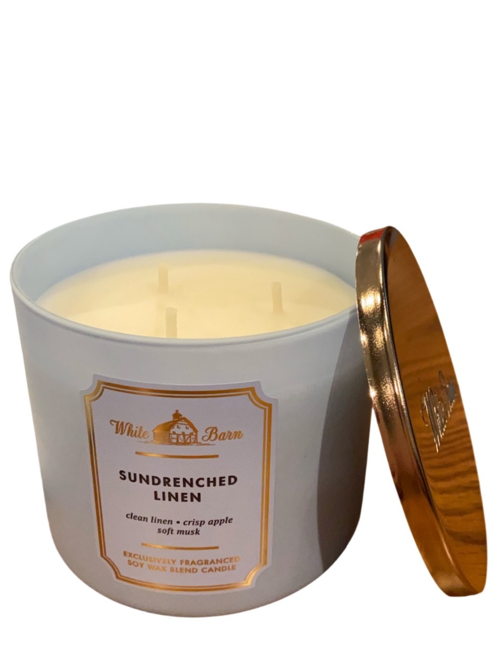 White Barn Sundrenched Linen 3-Wick Candle - White Jar with Gold Lid